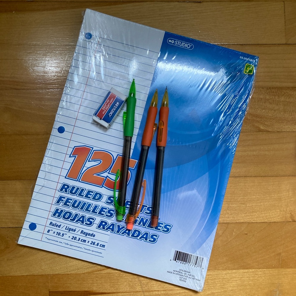💎 Ruled Paper, Pencils and Eraser Set